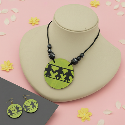 Multi Color Wooden Handcraft Necklace Set With Hand-Painted Artistic Design