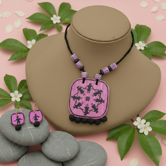 Beautiful Purple Color Wooden Handcraft Necklace Set Perfect For Modern Outfits