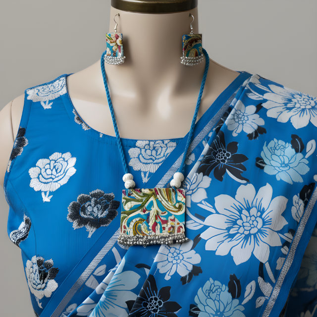 Exquisite Multi Color Wooden Handcraft Necklace Set With Traditional Indian Art