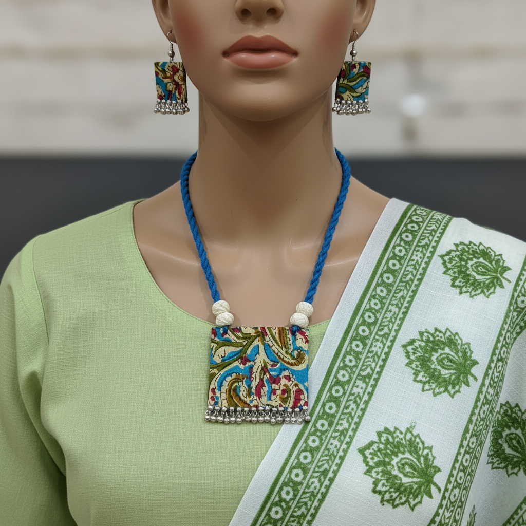 Exquisite Multi Color Wooden Handcraft Necklace Set With Traditional Indian Art