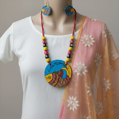 Gorgeous Multi Color Wooden Handcraft Necklace Set For Women’S Daily Fashion