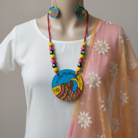 Gorgeous Multi Color Wooden Handcraft Necklace Set For Women’S Daily Fashion