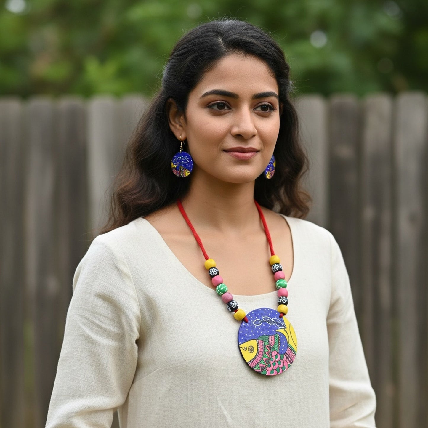 Multi Color Wooden Handcraft Necklace Set With Elegant Boho-Style Beads For Women