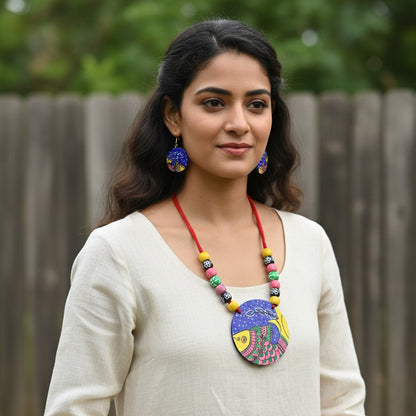Multi Color Wooden Handcraft Necklace Set With Elegant Boho-Style Beads For Women