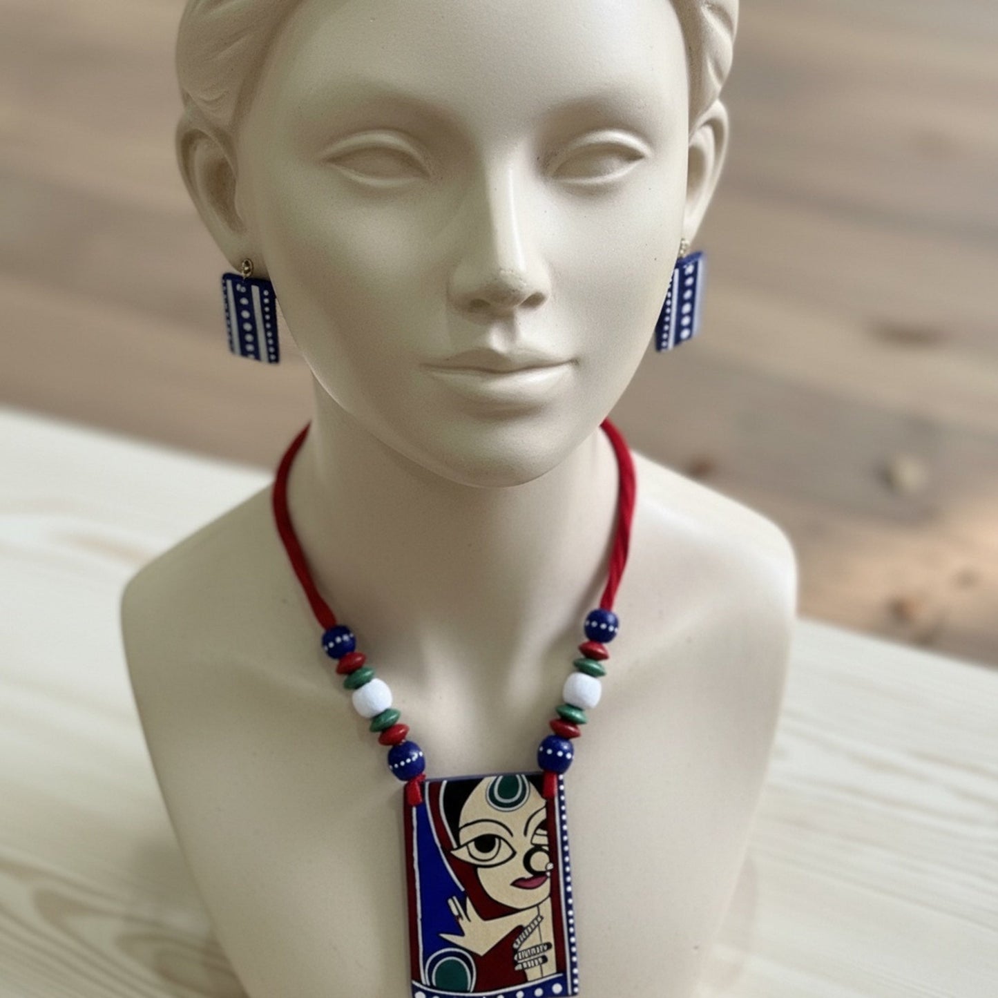 Multi Color Wooden Handcraft Necklace Set Designed With Artistic Handmade Beadwork For Girls