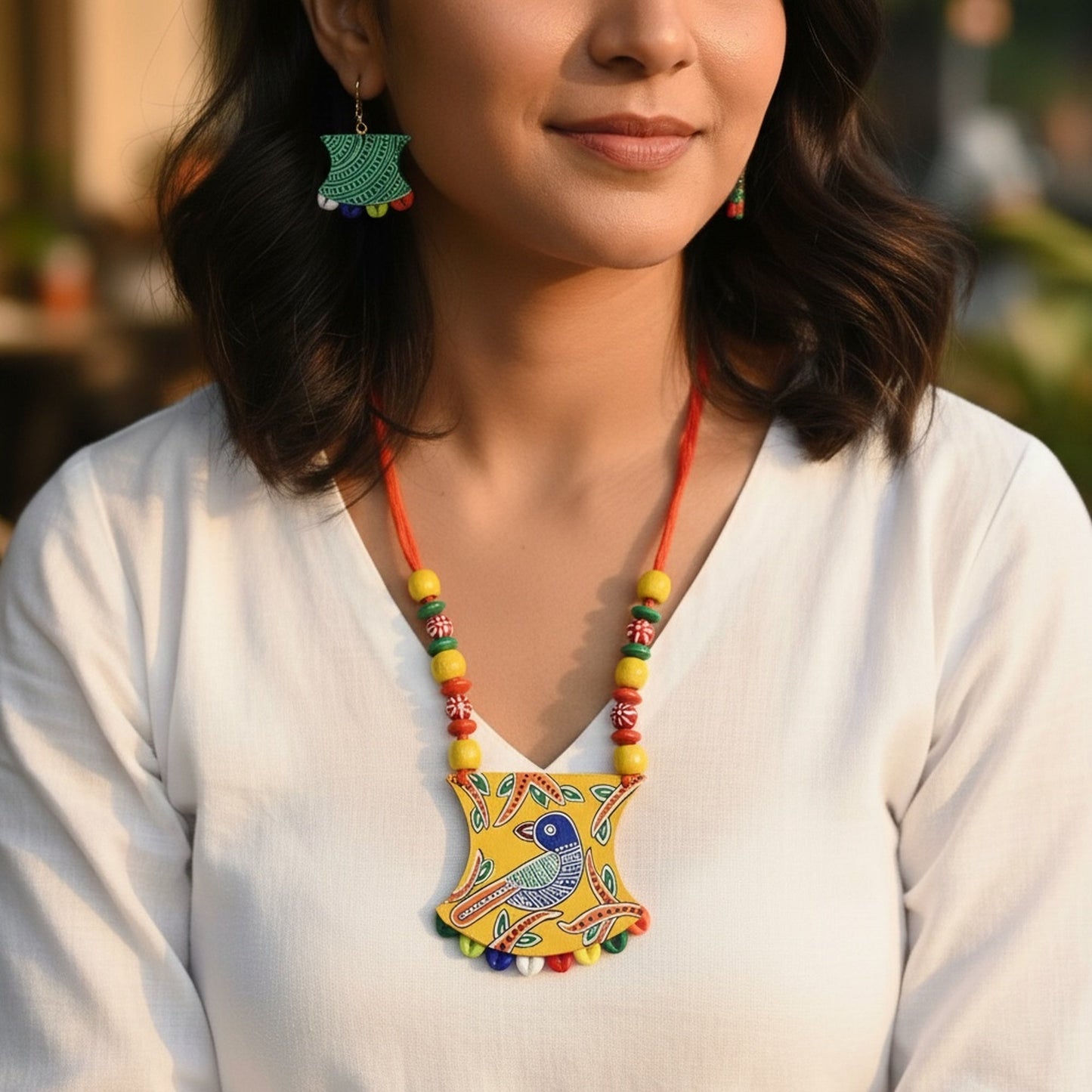 Multi Color Wooden Handcraft Necklace Set Offering Traditional Tribal Inspired Fashion Jewelry