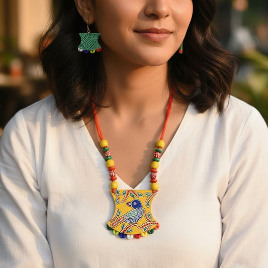 Multi Color Wooden Handcraft Necklace Set Offering Traditional Tribal Inspired Fashion Jewelry