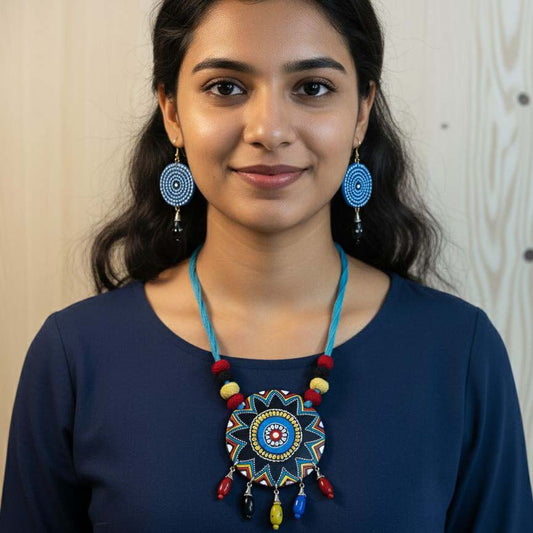 Multi Color Wooden Handcraft Necklace Set Styled With Vibrant Artistic Wooden Beads For Women