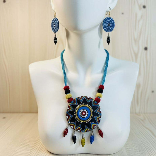 Multi Color Wooden Handcraft Necklace Set Styled With Vibrant Artistic Wooden Beads For Women