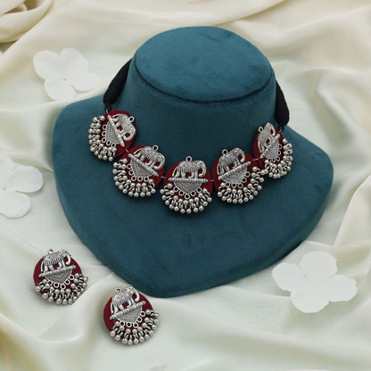 Maroon Color Wooden Handcraft Necklace Set Classic Festive Ethnic Statement Jewelry Collection Design