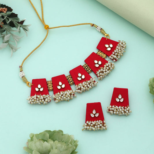 Red Color Choker Wooden Handcraft Necklace Set Royal Traditional Bridal Statement Jewelry Design