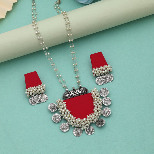 Red Color Wooden Handcraft Necklace Set Royal Traditional Bridal Wear Statement Jewelry Design