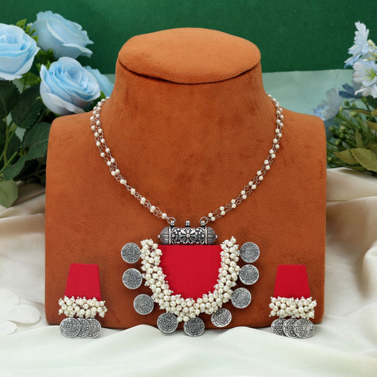 Red Color Wooden Handcraft Necklace Set Royal Traditional Bridal Wear Statement Jewelry Design