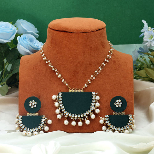 Green Color Wooden Handcraft Necklace Set Stylish Traditional Bridal Party Wear Jewelry Collection