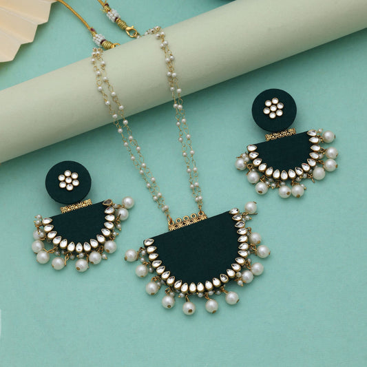 Green Color Wooden Handcraft Necklace Set Stylish Traditional Bridal Party Wear Jewelry Collection
