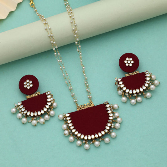 Maroon Color Wooden Handcraft Necklace Set Classic Ethnic Wedding Statement Jewelry Collection Design