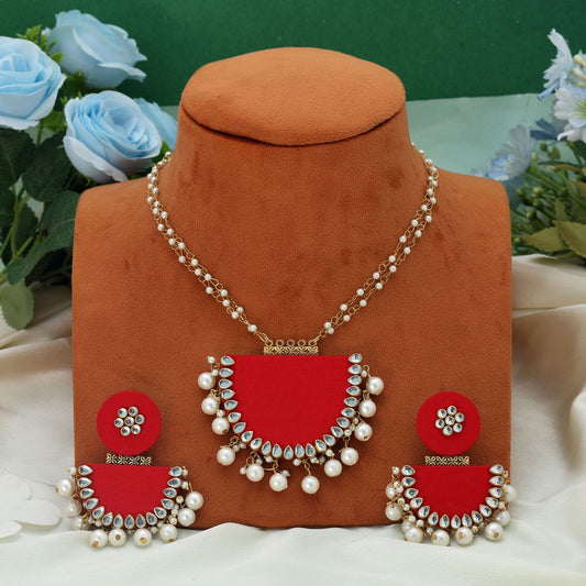 Red Color Wooden Handcraft Necklace Set Elegant Designer Traditional Festive Jewelry Collection