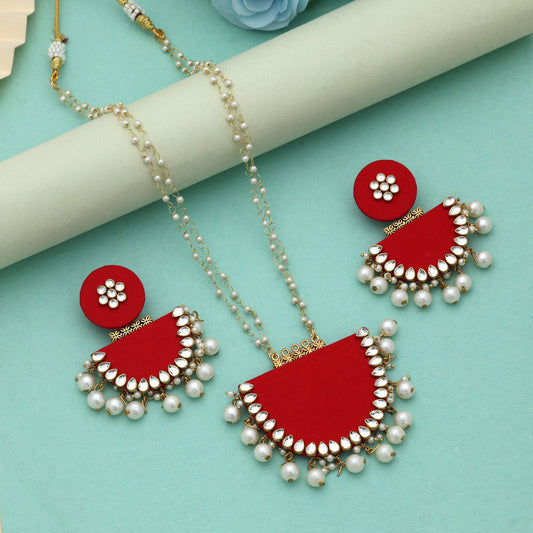 Red Color Wooden Handcraft Necklace Set Elegant Designer Traditional Festive Jewelry Collection