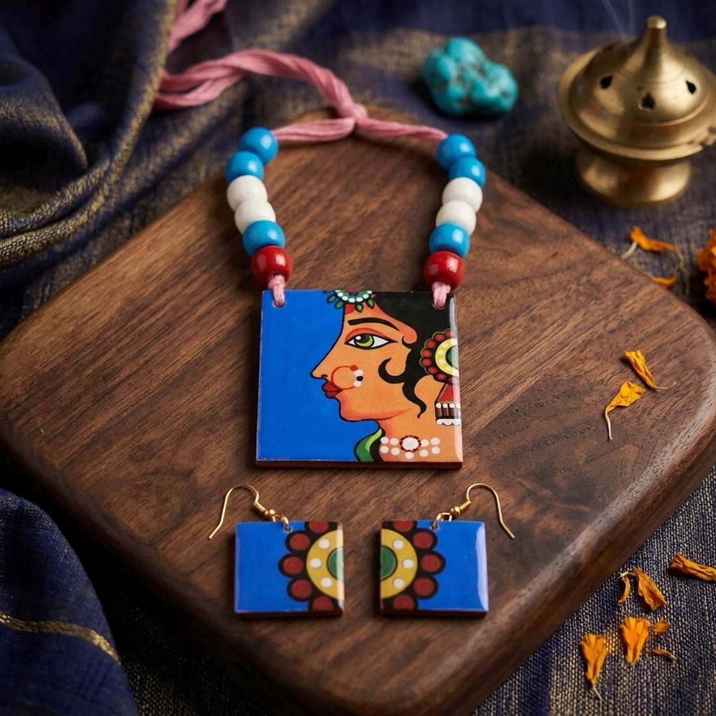 Multi Color Wooden Handcraft Necklace Set with Beautiful Handmade Ethnic Jewelry Design