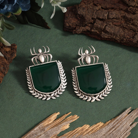 Green Color Oxidised Earrings In Lightweight Traditional Jewelry Design