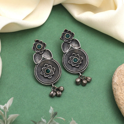 Bold Green Color Oxidised Earrings With Beautiful Handmade Finish