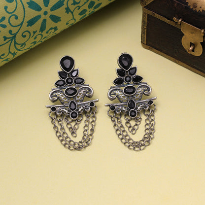 Black Color Oxidised Fashion Earrings For Classic Indo-Western Dressing
