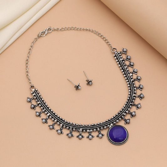 Blue Color Oxidised Necklace Set With Elegant Festive Wear Style