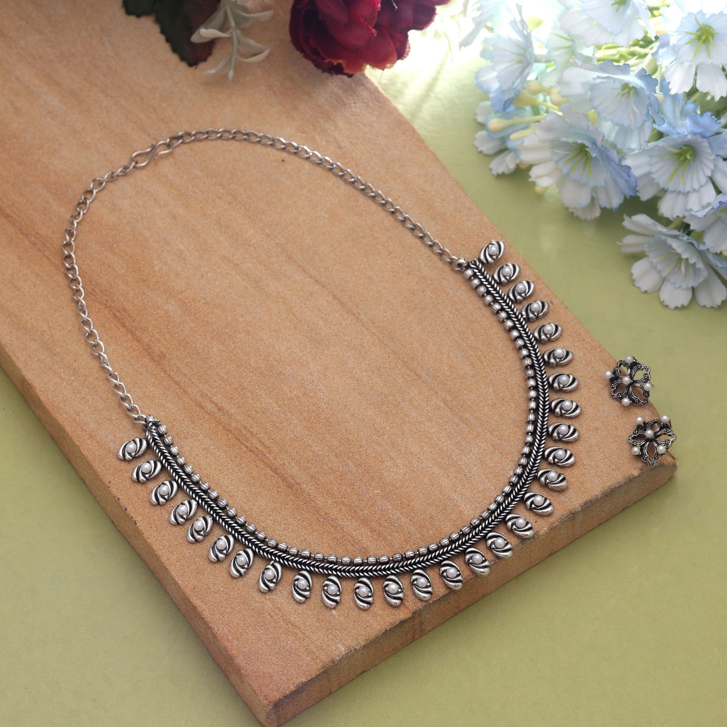 Silver Color Oxidised Necklace Set Inspired By Vintage Traditional Jewellery