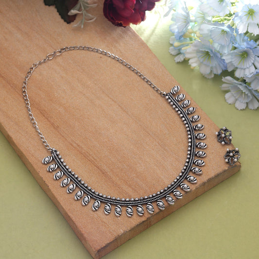 Silver Color Oxidised Necklace Set Inspired By Vintage Traditional Jewellery
