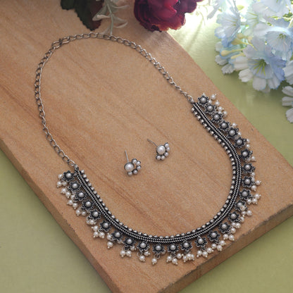 Silver Color Oxidised Necklace Set With Artistic Handcrafted Ethnic Finish