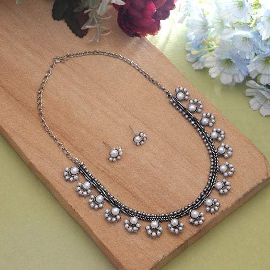 Silver Color Oxidised Necklace Set For Stylish Traditional Women Collection