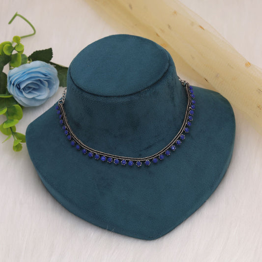 Blue Color Oxidised Necklace With Detailed Traditional Designer Finish