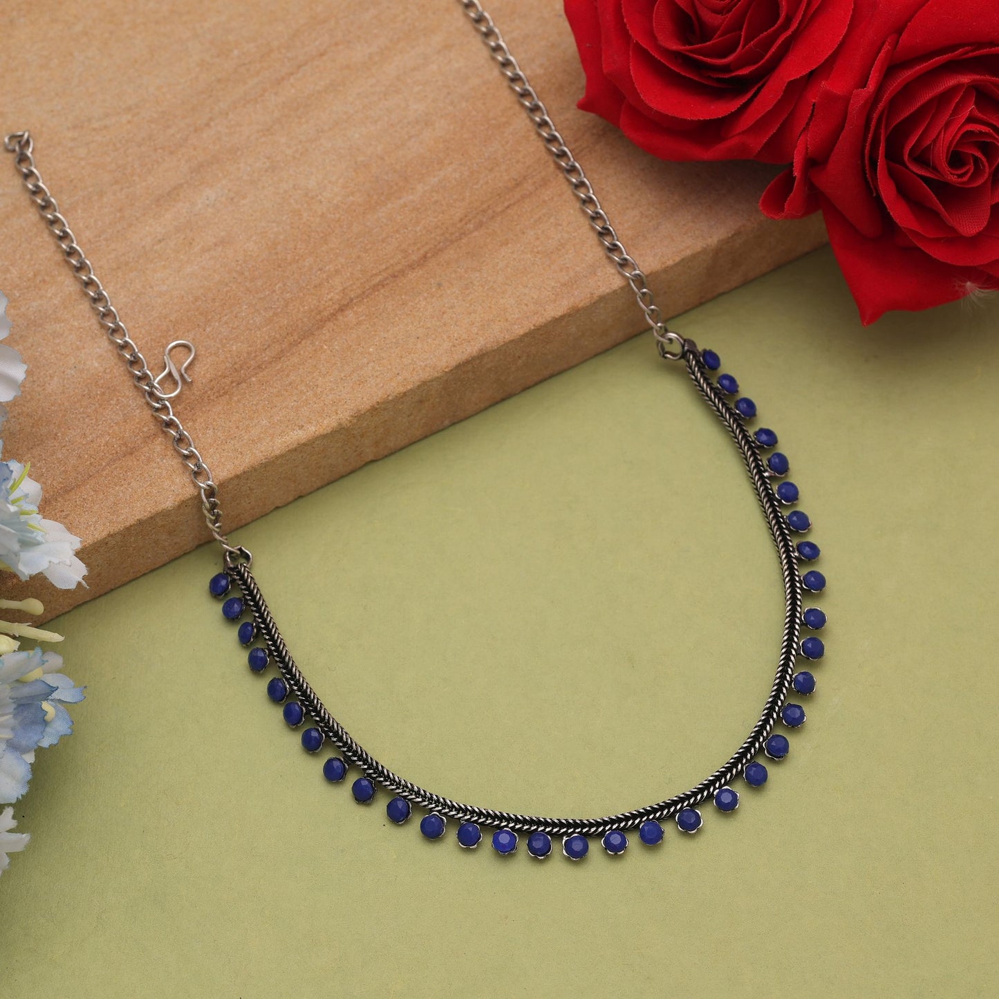 Blue Color Oxidised Necklace With Detailed Traditional Designer Finish