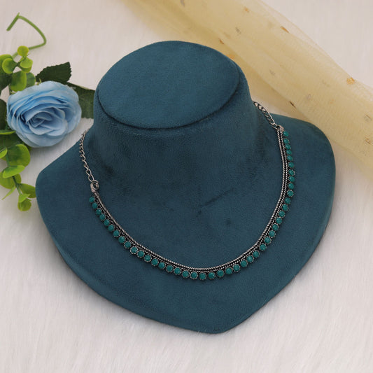 Green Color Oxidised Necklace With Classic Handmade Traditional Appeal