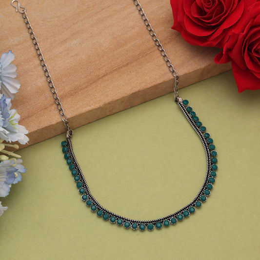 Green Color Oxidised Necklace With Classic Handmade Traditional Appeal