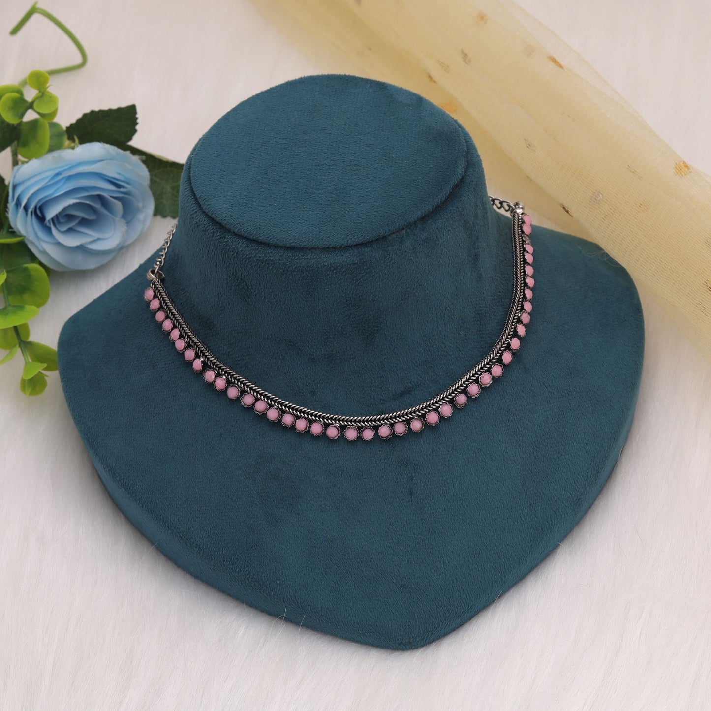 Light Pink Color Oxidised Necklace For Attractive Festive Ethnic Styling