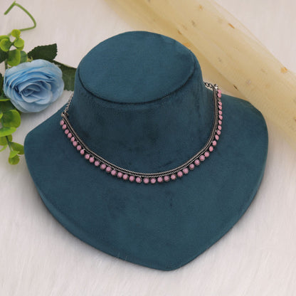 Light Pink Color Oxidised Necklace For Attractive Festive Ethnic Styling