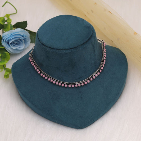 Light Pink Color Oxidised Necklace For Attractive Festive Ethnic Styling