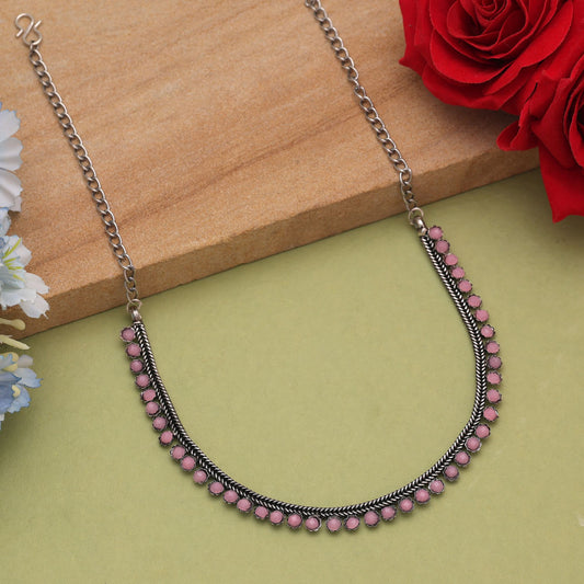 Light Pink Color Oxidised Necklace For Attractive Festive Ethnic Styling