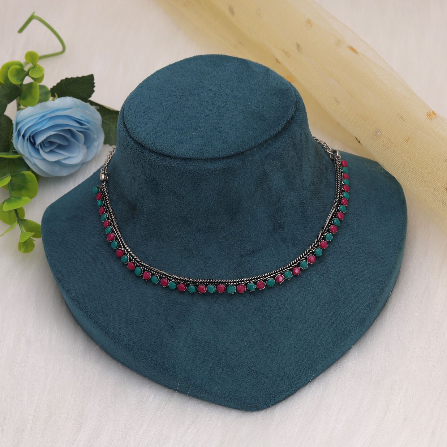 Rani & Green Color Oxidised Necklace With Beautiful Ethnic Statement Design