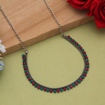 Rani & Green Color Oxidised Necklace With Beautiful Ethnic Statement Design