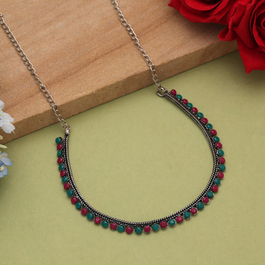 Rani & Green Color Oxidised Necklace With Beautiful Ethnic Statement Design