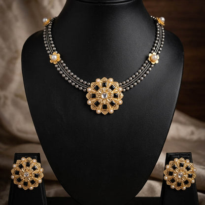 Black Color Oxidised Necklace Set with Unique Dual Tone Design