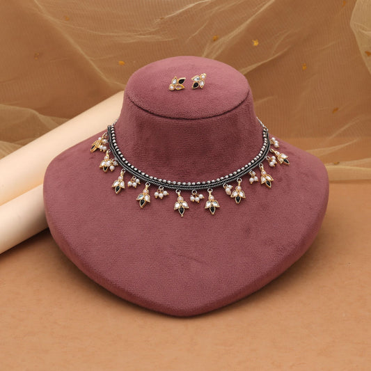 Black Color Dual Tone Oxidised Necklace Set With Stylish Ethnic Finish