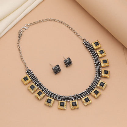 Black Color Dual Tone Oxidised Necklace Set With Elegant Party Styling