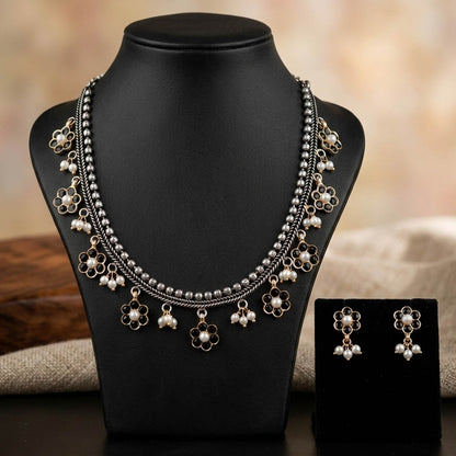 Black Color Oxidised Necklace Set with Premium Dual Tone Finish