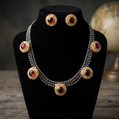 Rani Color Oxidised Necklace Set with Stunning Dual Tone Artwork