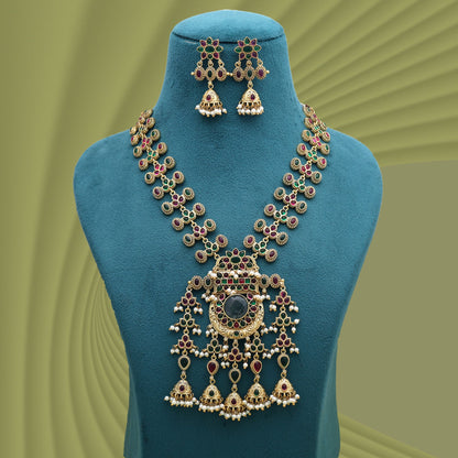 Multi Color Quartz Oxidised Necklace Set Featuring Premium Traditional Jewelry Finish