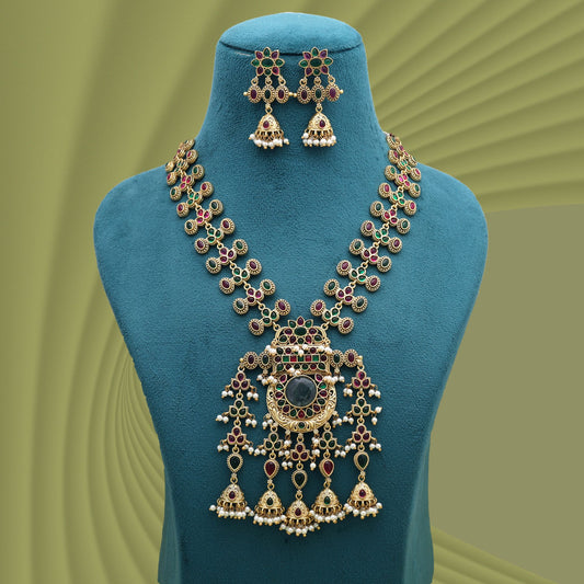 Multi Color Quartz Oxidised Necklace Set Featuring Premium Traditional Jewelry Finish