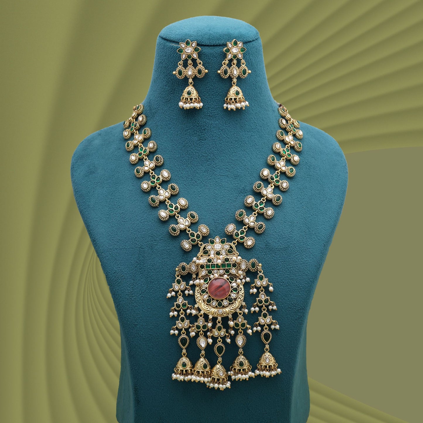 Peach Color Quartz Oxidised Necklace Set Crafted for Graceful Designer Fashion Look